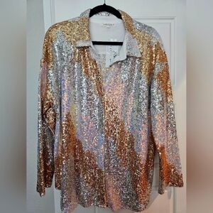 NWT 12th Tribe large sequin button down